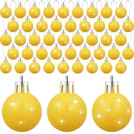 Liliful 72 Pcs Mini Christmas Balls Yellow Mini Xmas Ball Tree Hanging Ornaments Glitter Christmas Ball for Christmas Tree Party Wedding Indoor Outdoor Holiday Decoration