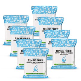 Bulk Disposable Rinse Free Bath Sponges, No Rinse Bathing Wipes for Adults, Soap Infused Dry Shower Wipes for Elderly, Bedridden, Camping, Post Surgery (25 Count 8 Pack)