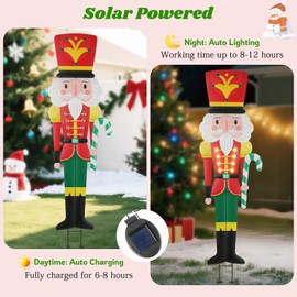 Lewondr 2 PCS Christmas Decororations Outdoor, 36.5" Solar Metal Nutcracker Soldier Garden Stakes, Xmas Yard Signs with Warm Light, Waterproof Solar Garden Decor for Pathway Yard Lawn Patio