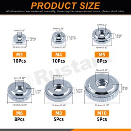 Rustark 46Pcs 6 Sizes Blue Zinc Plated Round Knurled Thumb Nuts Lock Adjusting Nuts Flat Knurled Nut Knurled Thumb Thin Nut for 3D Printer Parts Machinery
