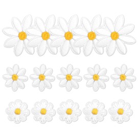 Tinoaly 15pcs Daisy Flower Iron on Patches, 3 Sizes Cute Daisy Embroidery Applique Floral Sew on Patches Stylish Flower Patch for Clothes Bags Shoes Jackets Jeans