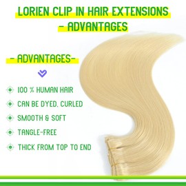 LORIEN Clip in Hair Extensions Real Human Hair 105g Clip in 100% Human Hair Extensions Straight Brazilian Remy Human Hair Bleached Blonde 8pcs Per Set with 18Clips Double Weft (20 Inch, #613 Blonde Color)
