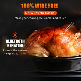 Smart Grill Thermometer Wireless Meat Thermometer: Bluetooth Meat Thermometer Wireless for Grill Oven BBQ Baking Rotisserie with iOS and Android App 50 Hours Operating Time