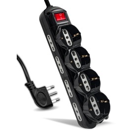 V-TAC Electric Multi Socket Black 12 Slots with Switch and 1.5m Cable - 8 Side Sockets 10/16A Bypass and 4 Front 10/16A Bypass Schuko - Power Strip for Home, Office -