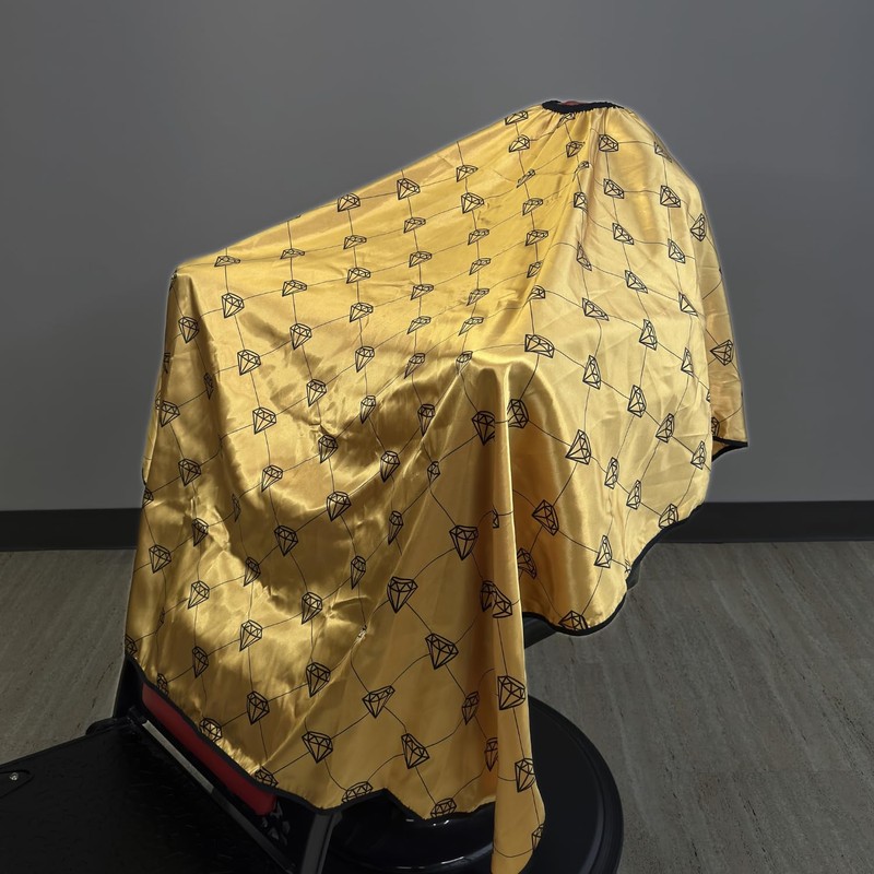 Barber Flow Diamond Gold Satin Hair Cutting Cape | Adjustable