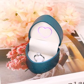 Naimo Rhinestone Heart Shaped Leather Ring Box with LED Light Display Case Organizer Jewelry Gift Box for Proposal Engagement Wedding