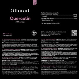 Quercetin 500mg, with Bromelain, 180 Capsules | Anti-ageing, Healthy Ageing, Antioxidant | 100% Natural Ingredients, Vegan, Additives Free | Zenement