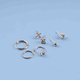 Cimenexe Bohemian Huggie Stud Earrings Paved CZ Cross Stud Earrings Crystal Ear Cuff Earrings Gold Circle Hoop Earrings Flower Earrings Set Jewellery for Women and Girls Gifts