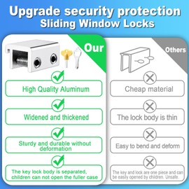 HYIEOU Sliding Window Locks with Key (2 Sets), Adjustable Aluminum Child Safety Window Lock for Vertical & Horizontal Windows
