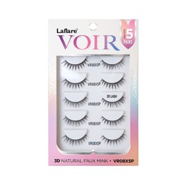 Laflare 3D Nature Faux Mink VOIR Eyelashes, Ultra Soft, Light, Wispy, Knitted, Natural Looking, Reusable, Professional Easy to Apply Eyelashes 5 Pairs Value Pack (VR08X5P)