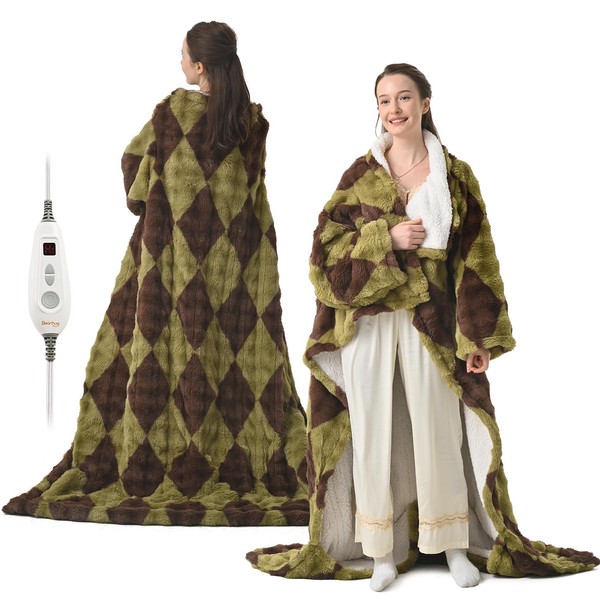 Bearhug Wearable Heated Blanket with Foot Pockets & Sleeves -