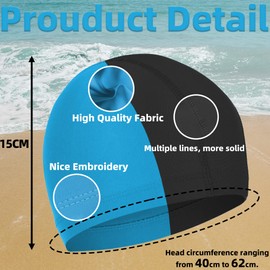 Swimming Caps, Pack of 2, Unisex Swimming Cap, Women's Swimming Cap, Swimming Cap, Flexible Cap for Girls, Long Hair, Men, Children, Boys (Black, Sky Blue)