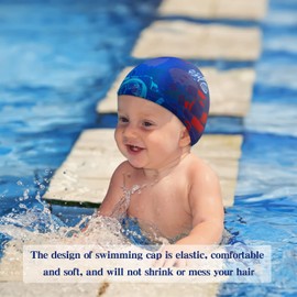 Pack of 3 Children's Swimming Caps with Motif Swimming Caps for Girls Boys from 2 to 8 Years Fabric Swimming Cap Comfortable Swimming Hats for Toddlers Youth (Vivid Style)