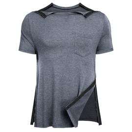 URRU Men's Post Shoulder Surgery Shirts Recovery Full Tear Away Short Sleeve Snap Chemo Shirts for Port Access Grey XL