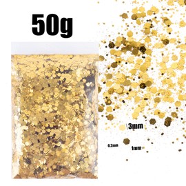 BETESSIN 50 g Glitter for Crafts, Gold Glitter Powder, Sequins, Glitter Powder, Crafts, Glitter Powder for Nails, Face, Makeup, Card Crafts, Nail Art
