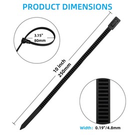 Aroono 250 Count 10 Inch Reusable Cable Ties Black – Heavy Duty Releasable Zip Ties, 36 LBS for Electronics, Gardening, and Multi-Purpose Bundling