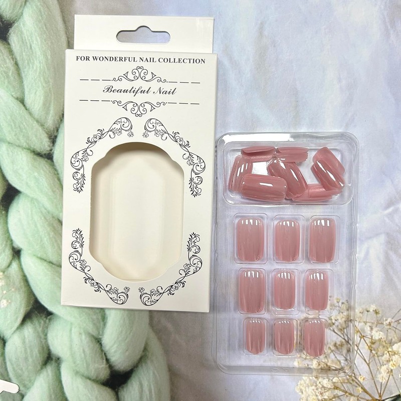 Press On Short Square False Nails - Plating Fake Acrylic
