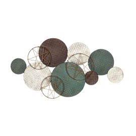 Homeroots 47" Bronze Green and White Metal and Jute Plates Distressed Wall Decor