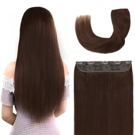 Winsky Hair Extensions Real Human Hair - One Piece Medium Brown Remy Hair Extensions Clip on 80gram for Women (18inch, #4)