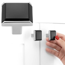 BEROSSA Black and Chrome Cabinet Knobs, Square Pull Cabinet Handles, Size 1-1/4 inch | Pack of 5, Solid 2 Color Hardware for Kitchen Door Bedroom Dresser Drawer Bathroom Vanity Furniture 2281
