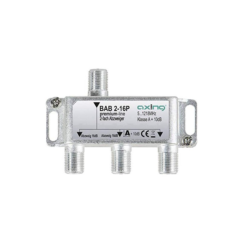 Axing 2-Way Splitter 8 dB Cable CATV Multimedia DVB-T2 Class