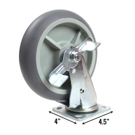 NK Swivel Plate Caster with 8" x 1-1/4" Non Marking Soft Gray Rubber TPR Wheel (8 Inch with Total Lock Brake)