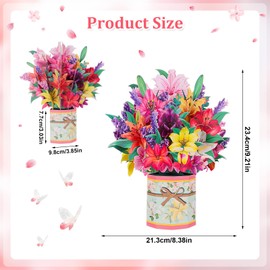 Invalidism Pop Up Card Greeting Cards for Mom, 3D Paper Flower Bouquet Card Birthday Card with Blank Envelope for Birthday Valentine's Day Mother's Day Anniversary (Lily Lavender)