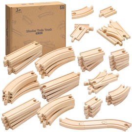 SainSmart Jr. Premium Wooden Train Track Set | 52-Piece Expandable 18FT Wood Railway System | Thomas & Brio Compatible with Storage Box | Ideal Gift for Kids 3-7