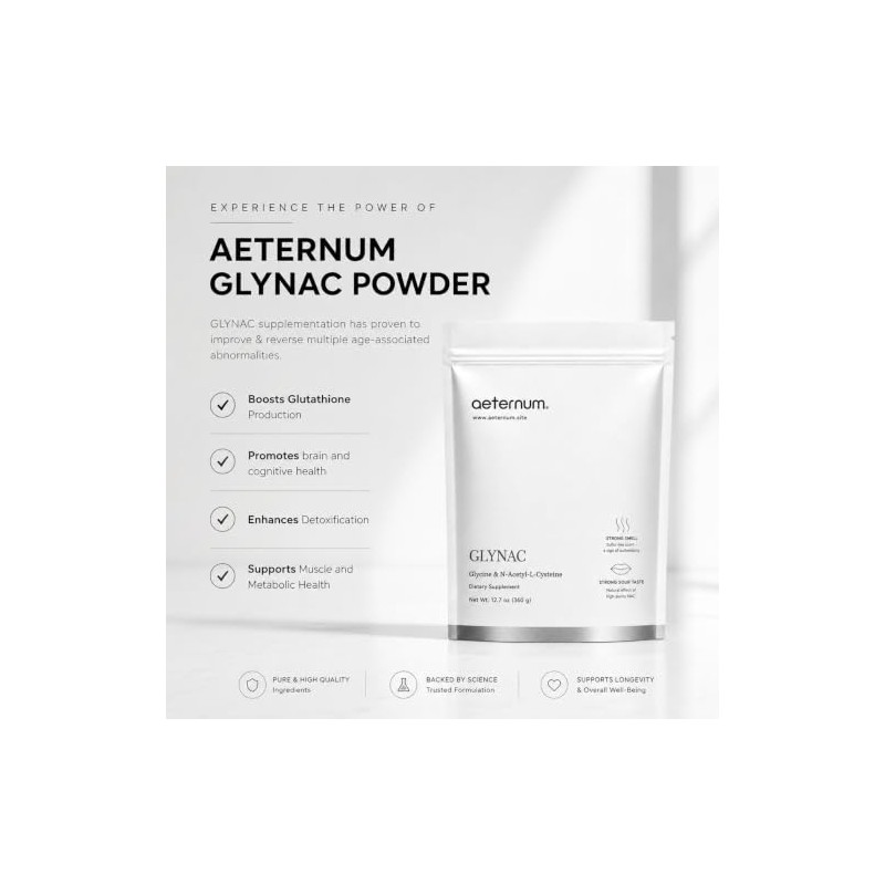 Aeternum GLYNAC Powder 360g, Glycine & N-Acetyl-L-Cysteine, 4g Per Serving