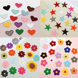 MISDONR 70 Pcs Embroidered Iron on Patches for Clothing Assorted Styles Flower Heart Star Applique Patches for Jackets Jeans Backpacks