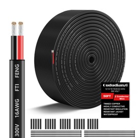 16 Gauge Wire 2 Conductor Electrical Wire, 16 AWG Wire Stranded PVC Cord 50FT, 12V Low Voltage/Oxygen-Free Tinned Copper/Flexible 16/2 Wiring for Automotive Marine LED Strips Lamps Lighting-15M