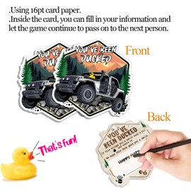 You've Been Ducked Cards, Duck Duck Tags, Ducking Game Cards, Ducked Tags, Rubber Duck for Tag Yellow DCUK and White JP Car Design, with Round Hole and Rubber Bands 50 Pack