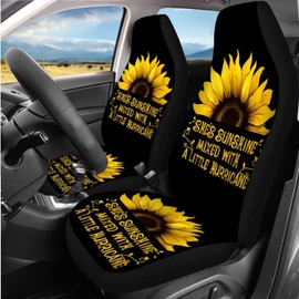 WUYOJUXA She's Sunshine Sunflower Car Seat Covers Full Set for Women Sunflower Steering Wheel Cover Armrest Cover Seatbelt Covers Polyester Front Seat Rear Backrest Cover Bottom Cover Universal Fit