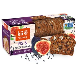 Kii Naturals Artisan Crisps, Healthy Snack Crackers for Cheese, Meats, Spreads, and Charcuterie Boards; Non-GMO, Kosher, No Preservatives, Hand-Crafted - Fig & Black Sesame, 5.3 Ounce (Pack of 1)