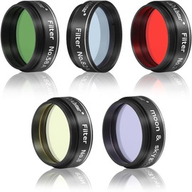 Alstar 5Pcs 1.25" Telescope Filters Kit with Orange, Green, Yellow, Blue and Moon/Skyglow Filter for Improved Clarity and Resolution of Planetary Observations