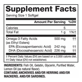 Omega 3 500 Mg 180 Capsulas Fish Oil Spring Valley Sin Sabor