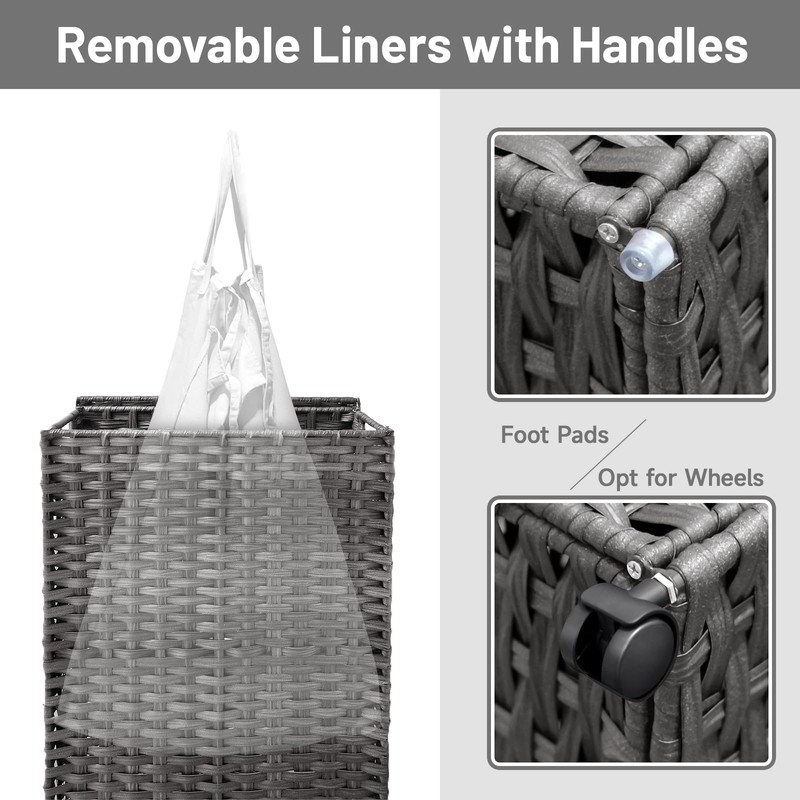 70L Slim Laundry Hamper with Lid & Wheels, Rolling Laundry