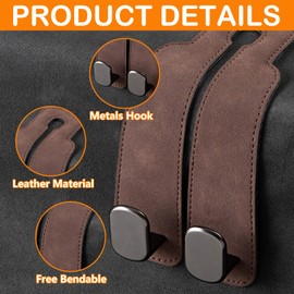 4Pcs Car Headrest Hooks, Car Seat Hooks, Purse Hook for Car, Double Car Seat Hooks for Headrest, Car Hooks Suit for All Cars, Convenient Headrest Hooks for Car for Handbags, Bags, Purses (Brown)