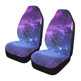 YINGQIGUAN 2 PCS Galaxy Car Seat Covers Deep Space Star Field Abstract Universe Blue Purple Galaxy Stars Nebula Design Vehicle Seat Protector Cushion Cover Universal Car Accessories for Truck Sedan