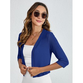 Heymoments Women's Thin Shrugs for Dresses Royal Blue Large Open Front Knit 3/4 Sleeve Lightweight Coat Cropped Tops Shawls and Wraps Cardigan Dressy Sweater Clothes