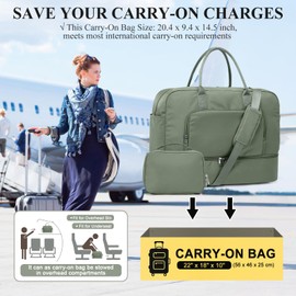 Weekender Bags for Women, Travel Duffel Overnight Carry On Weekend Bag with Shoes Compartment & Toiletry Bag,Olive Green