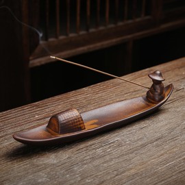 Ceramic Incense Holder, Fishing Boat Design Incense Burner with Two Holes for Meditation, Yoga, Relaxation, Home and Office Decor, 25.6 * 4.5 * 6 Cm