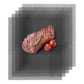 M METERXITY 5-Pack BBQ Mesh Grill Mat 17 X14 Inch, Reusable Nonstick Grilling Mats Sheet Liner for Outdoor Grill/Griddle/Cooking/Baking Mats/Gas Electric Grill/Barbecue Smoker[Black]