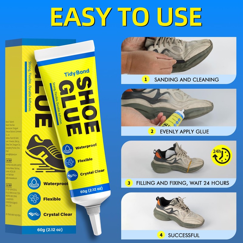 Shoe Glue, Shoe Repair Adhesive Flexible, Waterproof, Clear, Super Strong