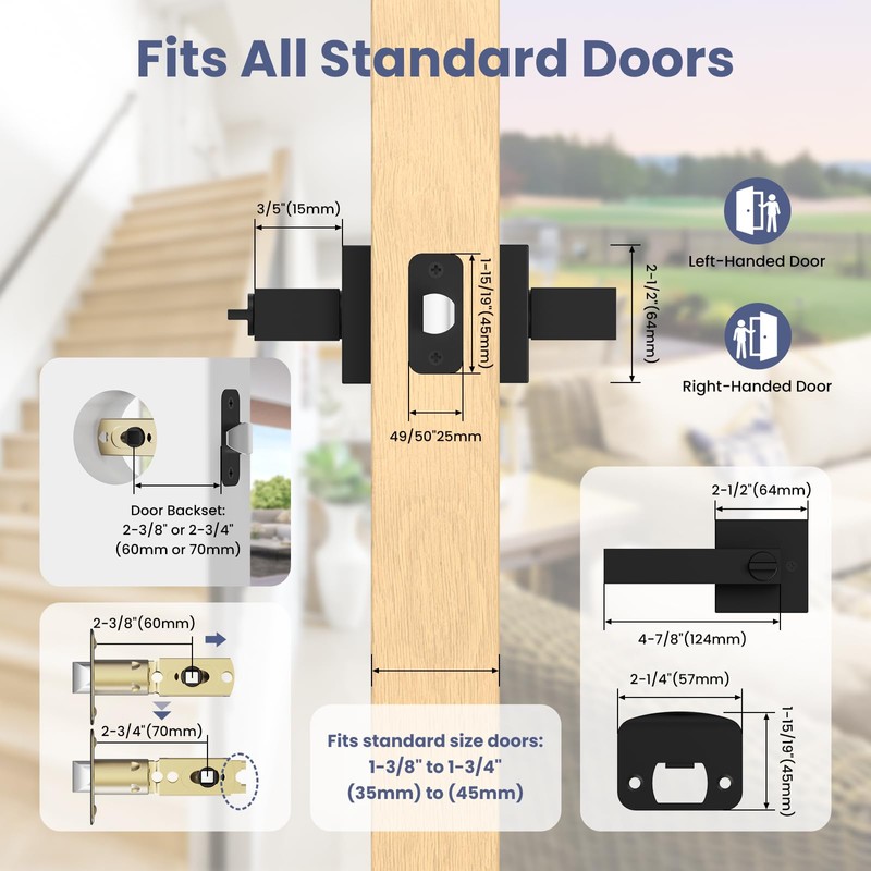 Estmoon 5 Pack Matte Black Door Handles Interior Door Knobs,
