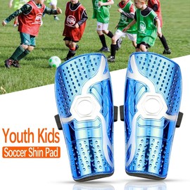 Kids Youth Adult Electroplating Football Shin Pads Anti-Collision Color Cover Leggings Provides Comprehensive Protection for Your Kids' Legs for Children Aged 6-15 Years (Blue)