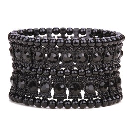 Angel Jewelry Women's Multilayer Crystal Stretch Bracelet 2 Row (black)