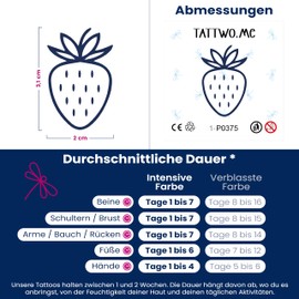 Tattwo.me - 2 Week Waterproof Temporary Plant Tattoos - Strawberry - EU Compliant - Plant Based Ink - Tattoo Base Size: 5 x 5 cm (P0375)