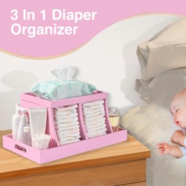 Three colors Diaper Organizer, Wooden Diaper Caddy Organizer, Changing Table Organizer, Diaper Storage Organizer, Nursery Baby Organization Pink