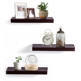 AHDECOR Floating Wall Mounted Shelves, Set of 3 Display Ledge Shelves Wide Panel for Bedroom Office Kitchen Living Room, 5.9" Deep, Espresso Brown